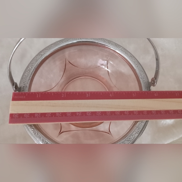 Vintage Pink Depression Glass Bowl Basket with Silver Handle - Picture 7 of 7